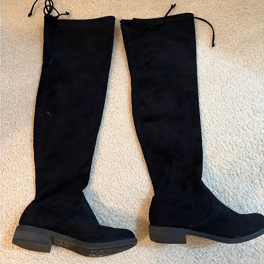 Black knee high suede boots